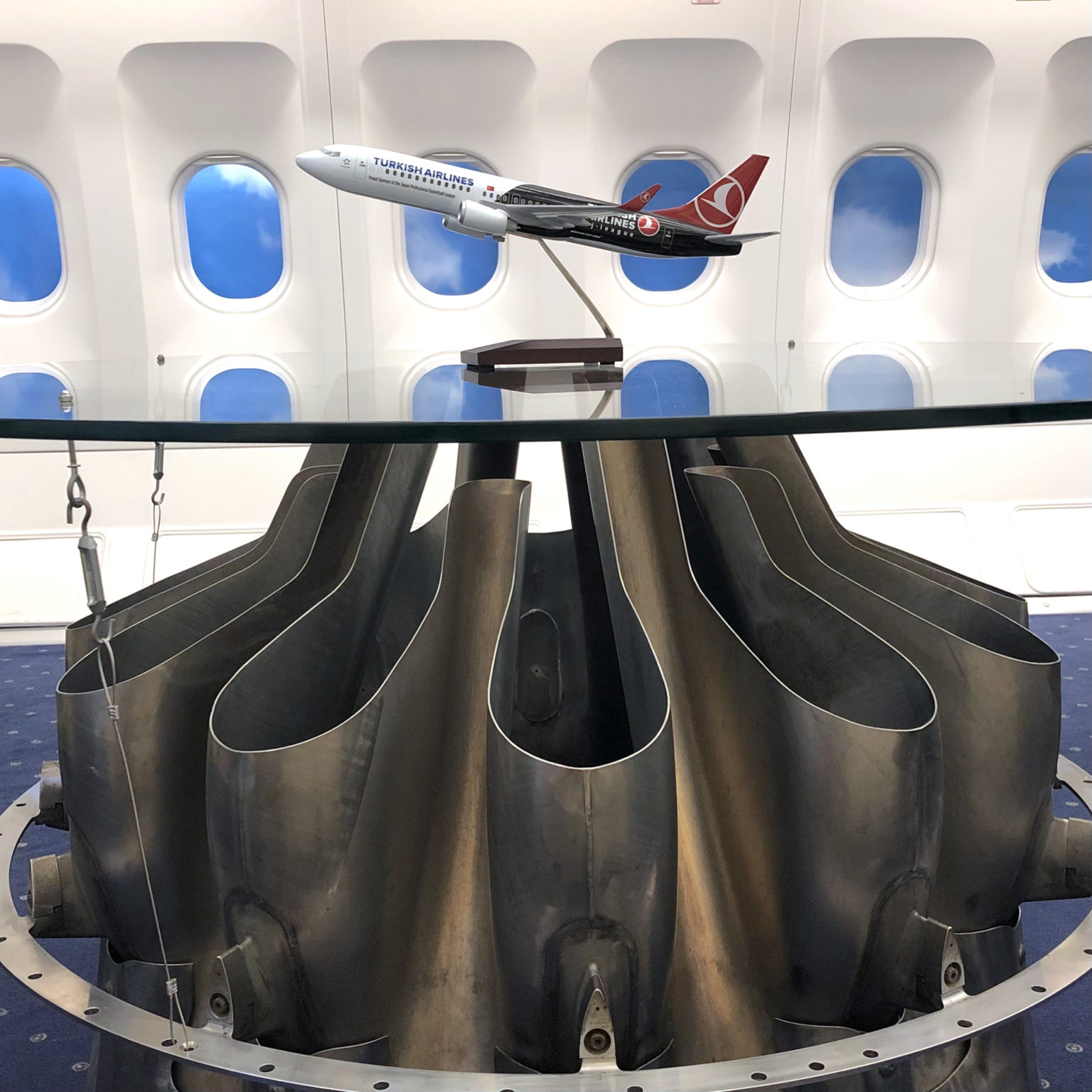 Boeing727 エンジン ガラステーブル 飛行機インテリア Engine Table Skyart JAPAN